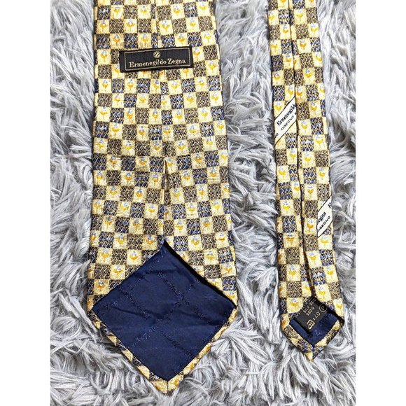 Ermenegildo Zegna Fine Silk Tie Yellow Blue‎ Gold Geometric Italy Designer Mens - Picture 3 of 12